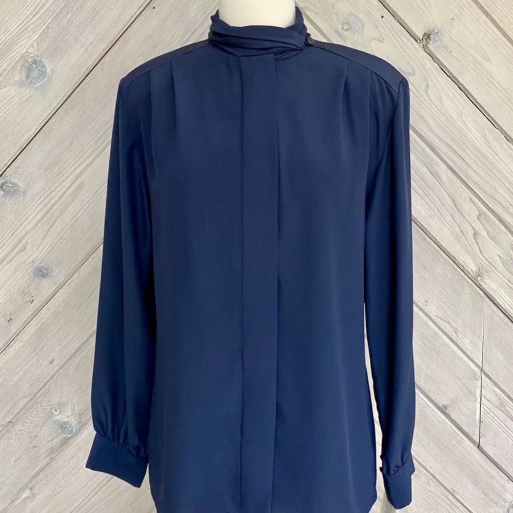 Vintage Pendleton Blue High Collar Blouse